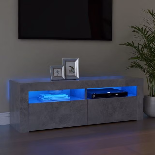 Berkfield Home Modern TV Cabinet with LED Lights in Concrete Grey, W/D/H: 120 x 35 x 40 cm – 1