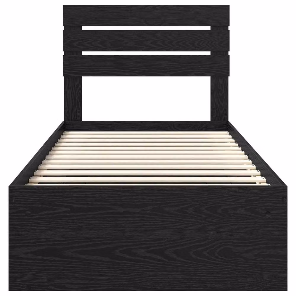 Berkfield Home Black Solid Pine Wood Bed Frame with Headboard W/D/H: 90 x 200 cm – 4