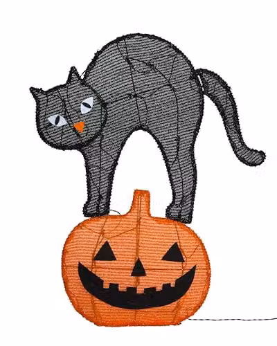Lights4Fun Halloween Cat and Pumpkin Outdoor Stake Light with Black Cat and Jack O’Lantern 2D Figures and Warm White LEDs – 2