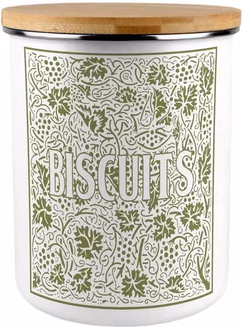Purely Home Green Oak Leaves and Berries Extra Large Floral Biscuit Tin in Green and White