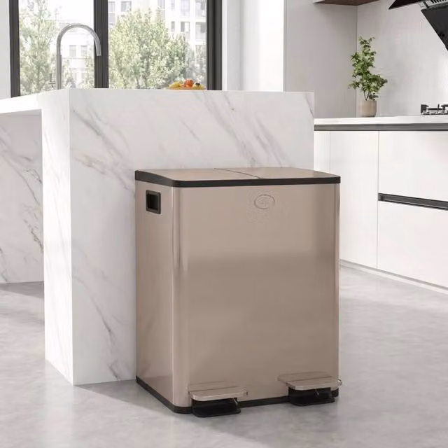 STILVORA Dual Compartment 40L Kitchen Bin with Pedal Lid and Soft Close in Beige
