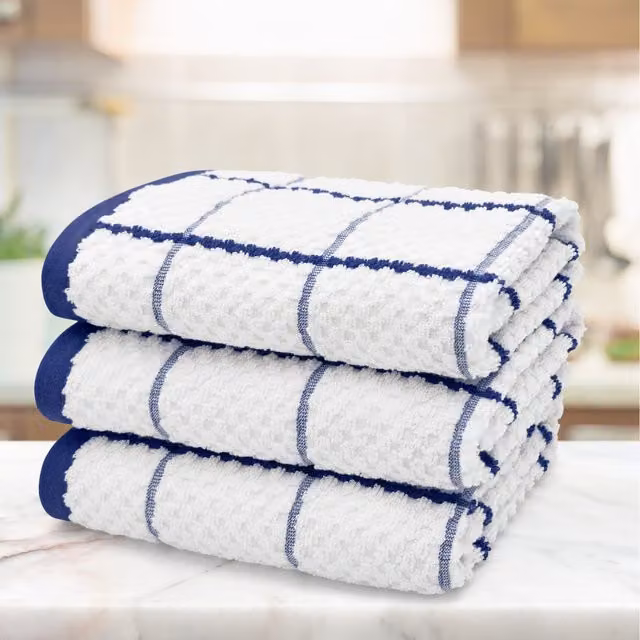 Kitchen Trends Set of 3 Highly Absorbent Checked Cotton Tea Towels