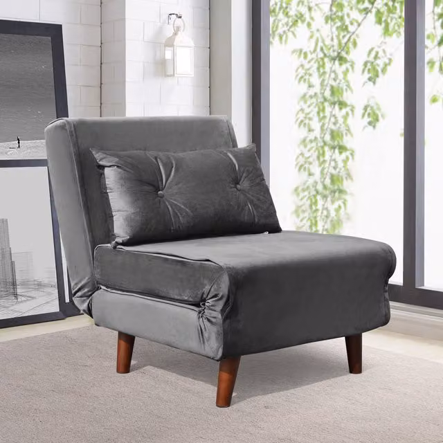 Comfy Living Grey Velvet Fabric Armchair Sleeper Chair