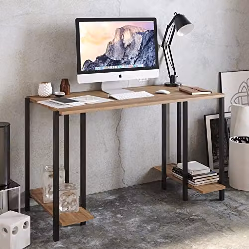 DECOROTIKA Reader Industrial Computer Desk with Metal Frame and Wood Top, Black and Brown, W: 120 cm, D: 60 cm, H: 73.8 cm – 1