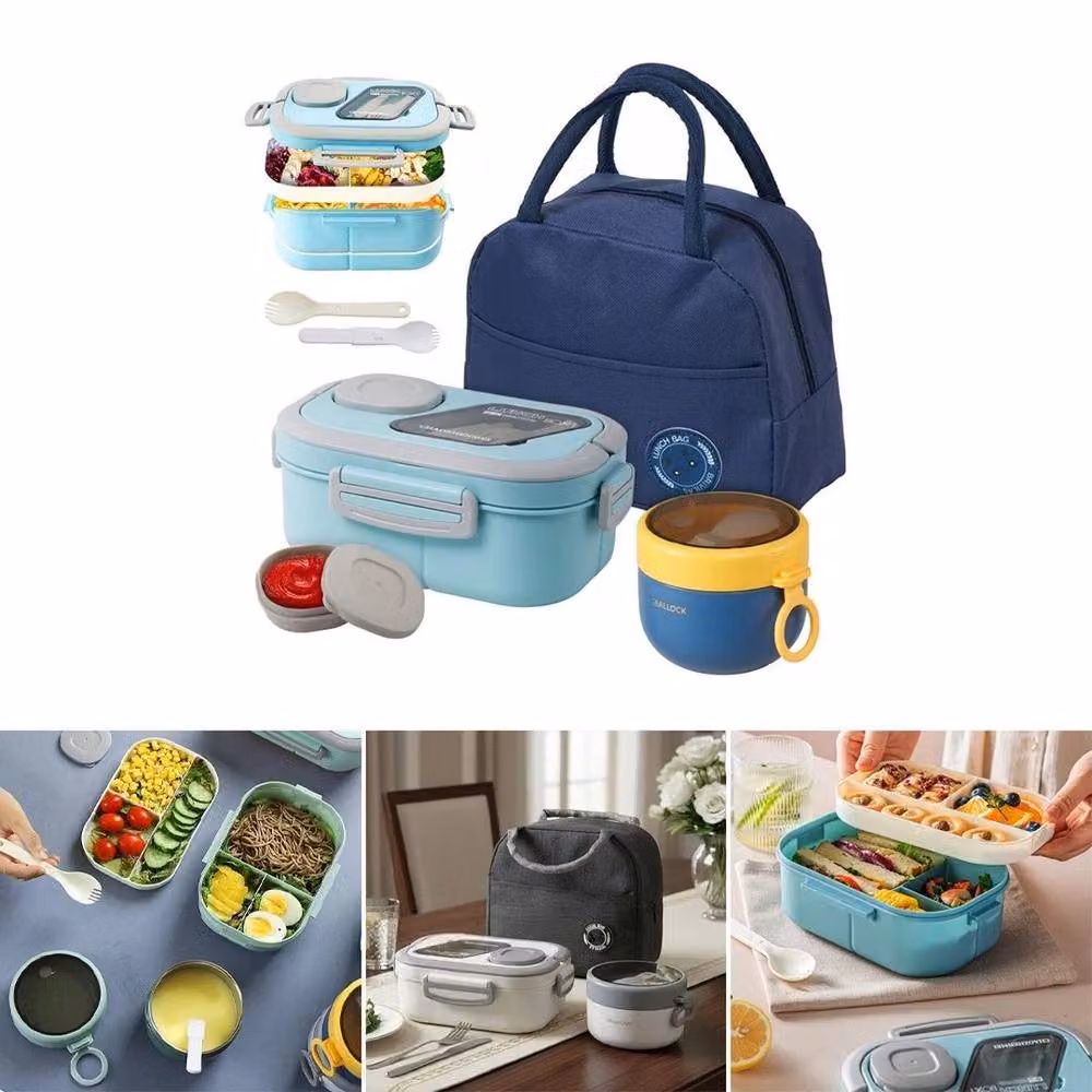 SPETLEK Blue 1200ml Bento Lunch Box Set with 3 Compartments, Soup Container, Cutlery and Insulated Leakproof Design – 2