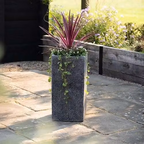Primrose Set of 2 Black and Grey Poly-Terrazzo Tall Cube Planters, H 79 cm x W 40 cm – 5