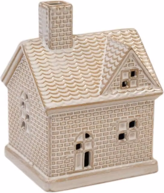 Four Candle Ceramic LED House Christmas Decoration in White