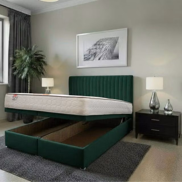 Knight Sleep Emily End Opening Ottoman Orthopaedic Hybrid Mattress with 24 inch Headboard, Green and Grey, W/D/H: 90 x 190 x 25 cm