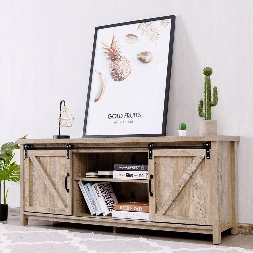 Kelvenix Modern Brown Composite Wood TV Cabinet with Media Compartments – 3
