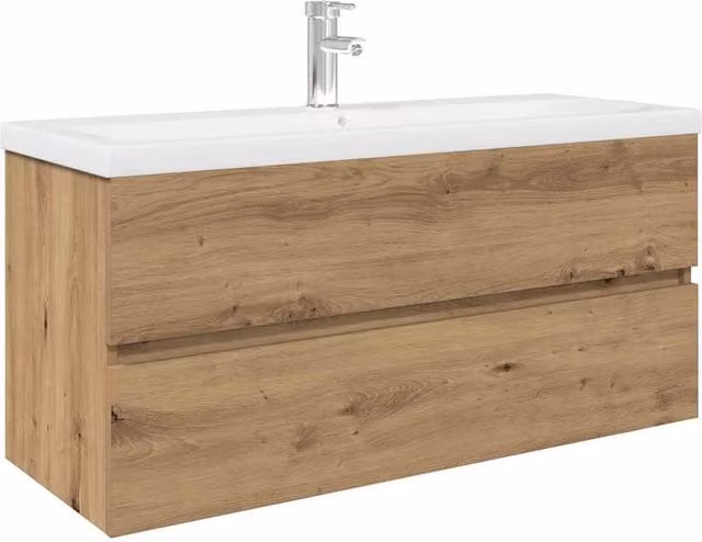 Berkfield Home Artisan Oak Wall Mounted Bathroom Sink Cabinet with Built-in Basin and Faucet in Brown Matt – 1