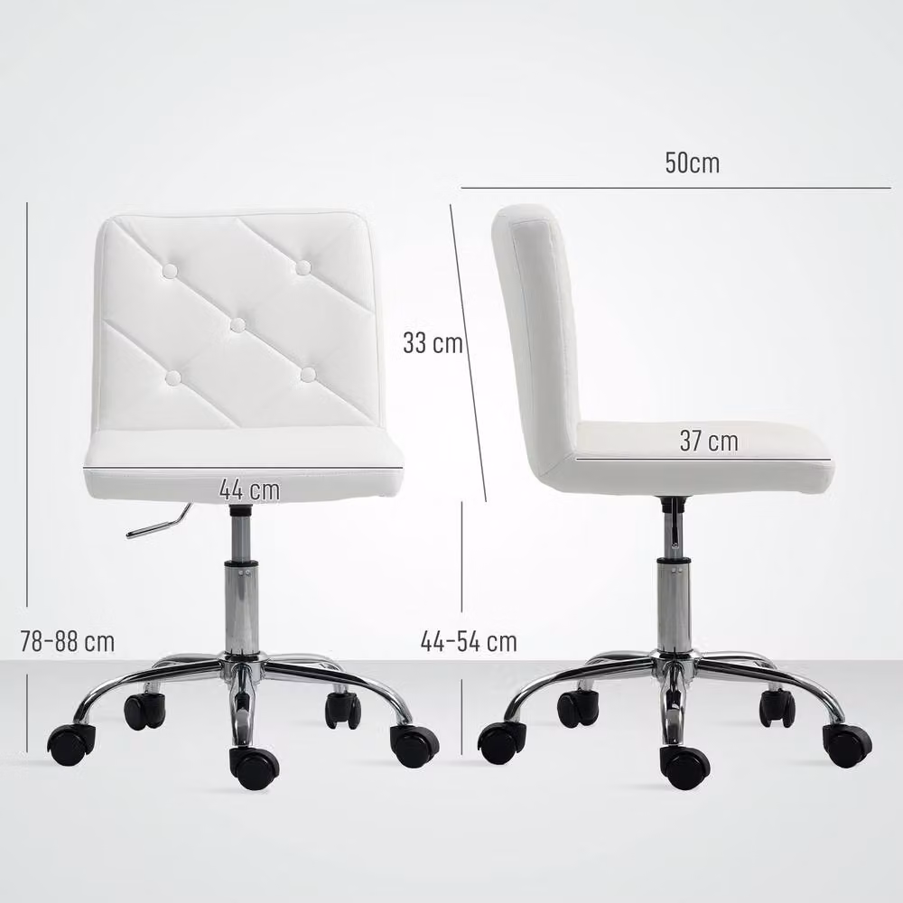 STILVORA White Faux Leather Armless Task Chair with 360 Degree Swivel and Adjustable Height – 2