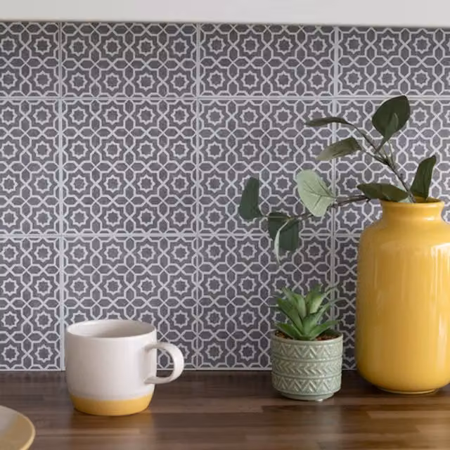 d-c-fix Grey Self-Adhesive Plain Field Wall Tiles for Kitchen and Bathroom (6 Tiles)
