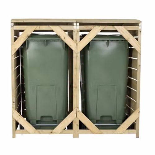 Charles Bentley Double Wooden Wheelie Bin, Brown, H: 133 cm, L: 132 cm, W: 76.5 cm – 2
