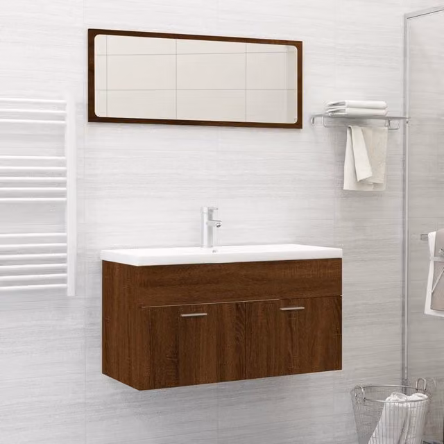 Berkfield Home 2 Piece Modern Bathroom Furniture Set in Brown Oak – 1