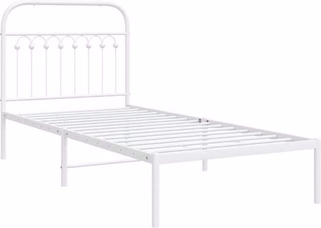 Berkfield Home Metal Bed Frame with Headboard in White, W/D/H: 90 x 190 cm – 1
