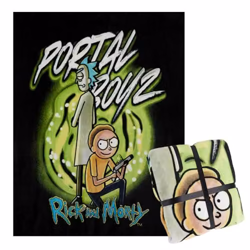 Rick & Morty Fleece Blanket, Multicolour Black and Green, W/D: 150 x 130 cm