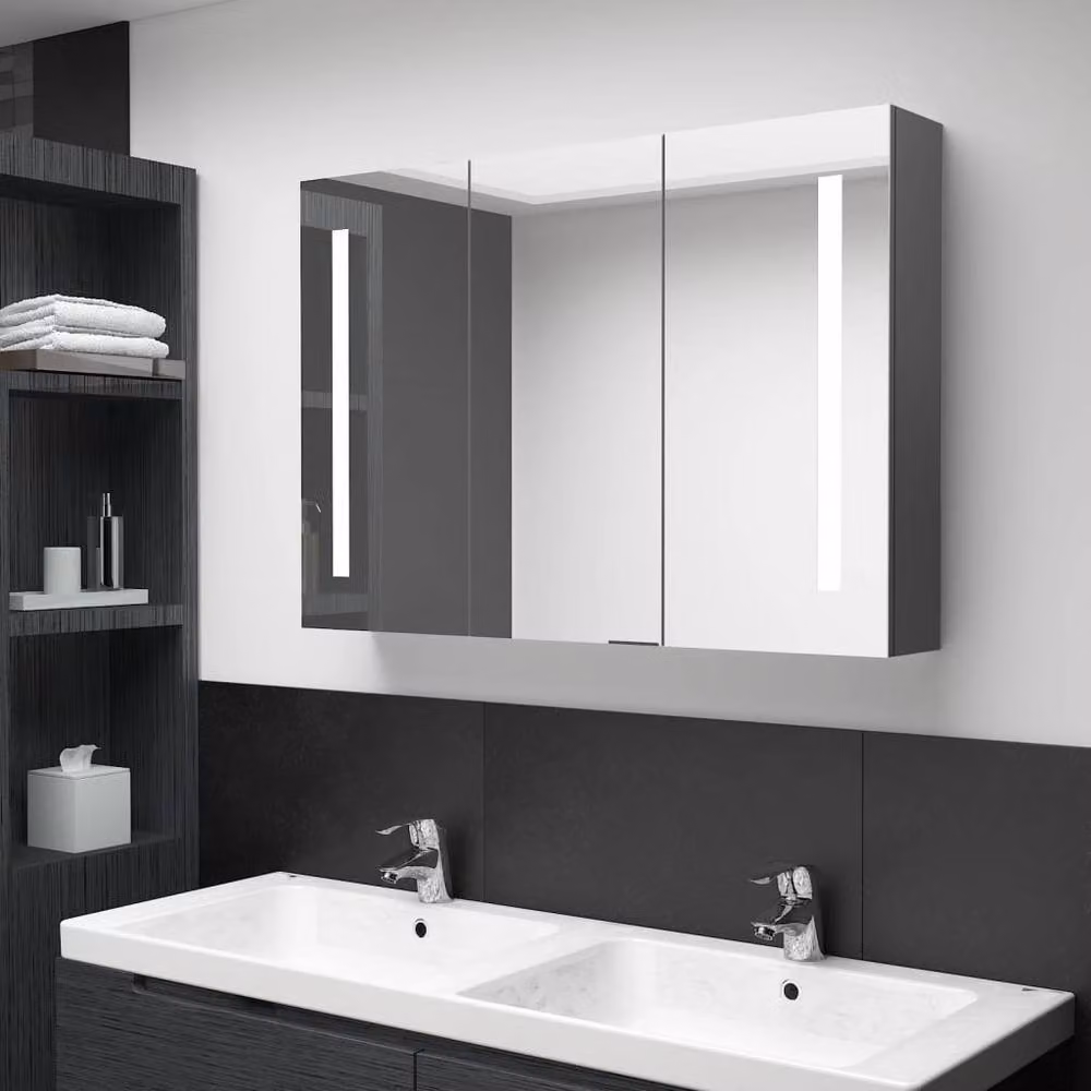 Berkfield Home LED Bathroom Mirror Cabinet in Grey, W/D/H: 89 x 14 x 62 cm – 2