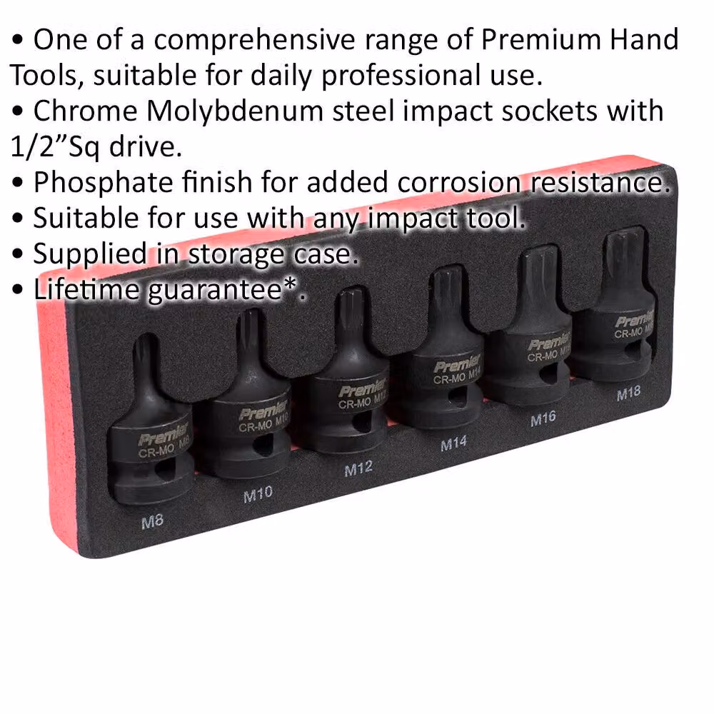 Loops 6 Piece Impact Spline Socket Bit Set, 1/2 inch Square Drive, Black Chromoly Steel – 2