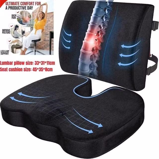 NESTLUNE Memory Foam Lumbar Back Support Cushion in Black, W/H: 120 x 135 cm – 1