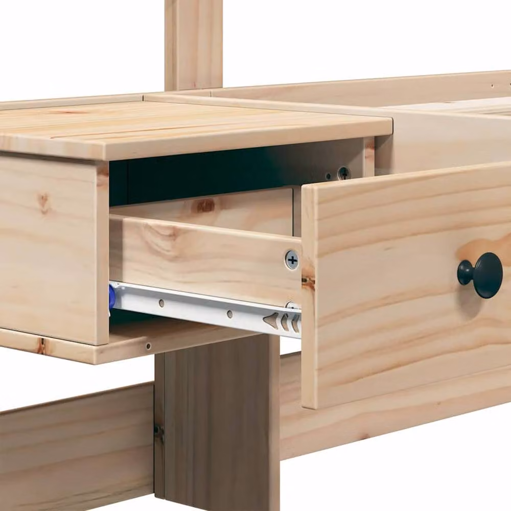 Berkfield Home Modern Solid Pine Wood Bed with Drawer in Brown and Beige, W: 160 cm, L: 200 cm – 3