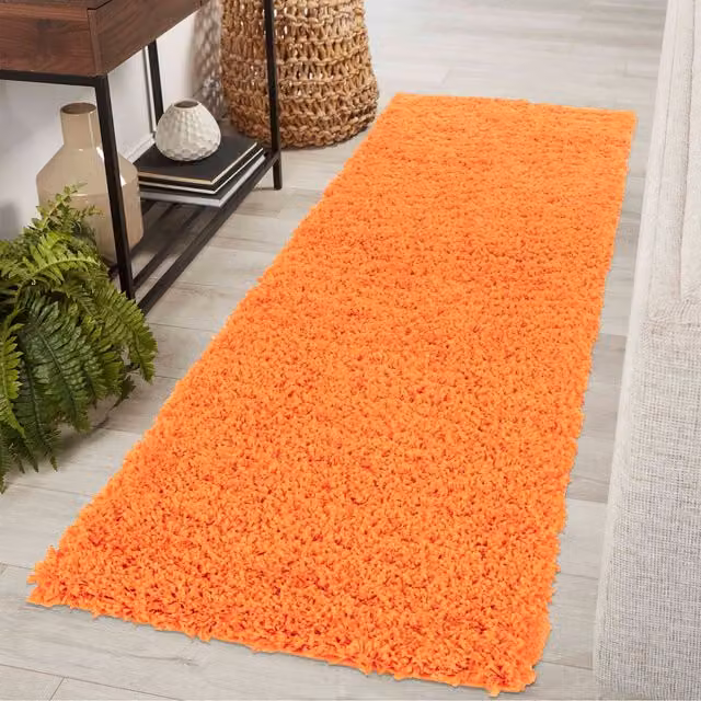 Desire Rugs Plain Orange Fluffy Shaggy Area Rug, W/D: 60 x 220 cm