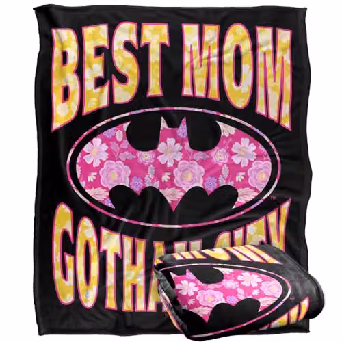 Warner Bros. Batman Best Mom In Gotham Super Soft Silky Touch Fleece Throw Blanket, Multicolour, W/D/H: 152 x 127 cm