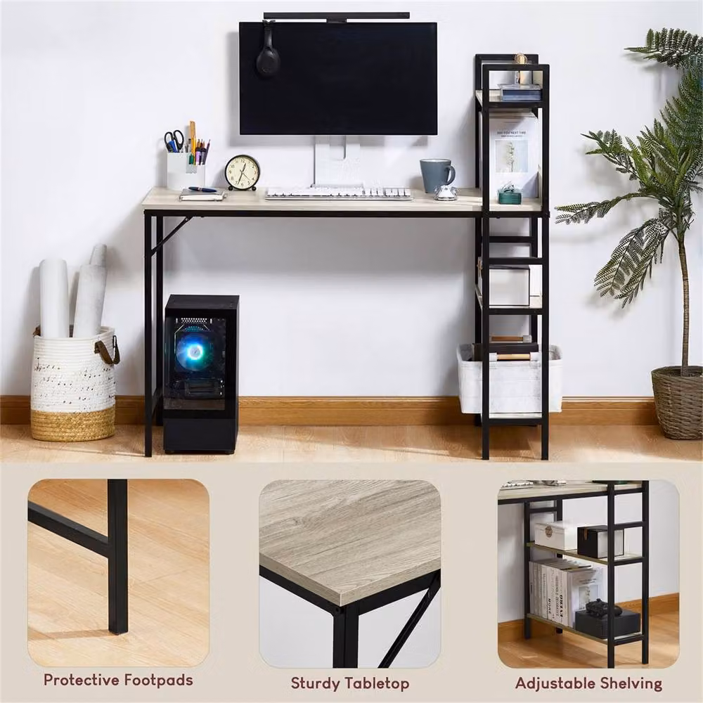 SPETLEK Computer Desk with 3 Shelves for Home Office in Grey and Natural – 4