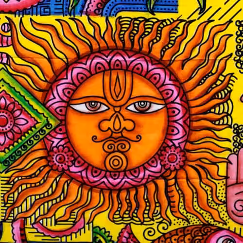 KDMD Handbrushed Cotton Sun Wall Hanging, Multicolour, Round – 2