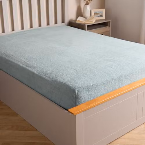 Brentfords Teddy Fleece Thermal Fitted Bed Sheet, Blue, W/D/H: 140 x 200 cm – 1
