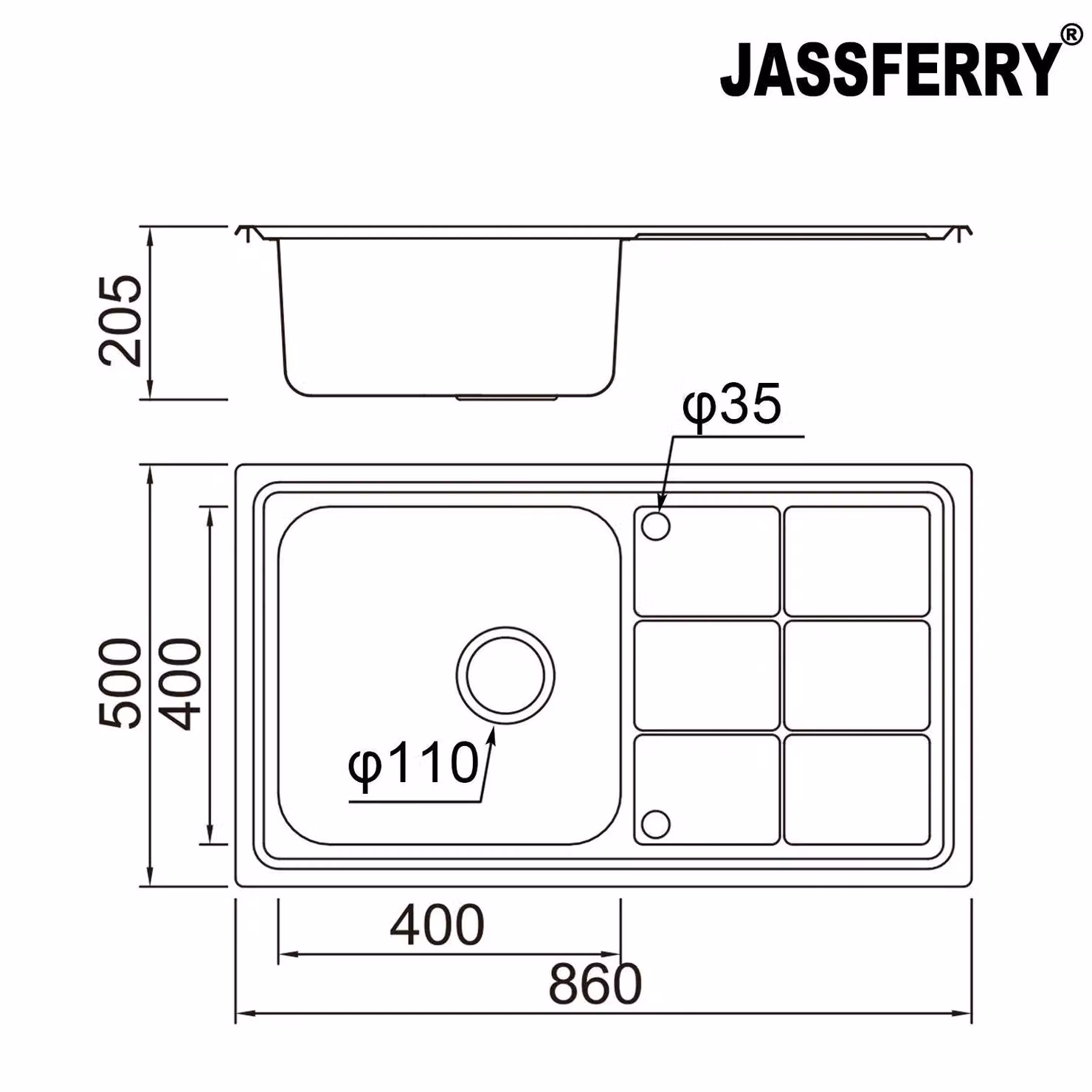 JASSFERRY Reversible Stainless Steel Kitchen Sink with Drainer, Silver – 2