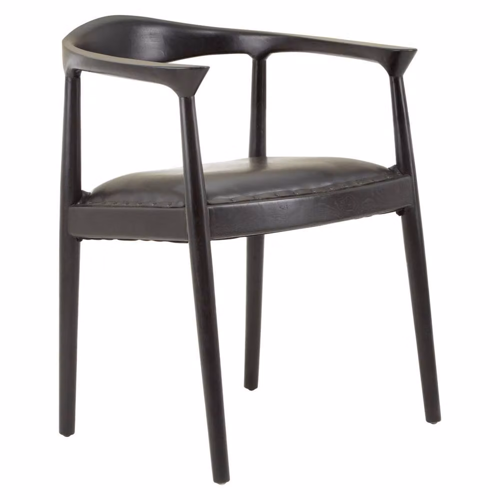 Orsina Black Leather and Teak Wood Armchair – 2