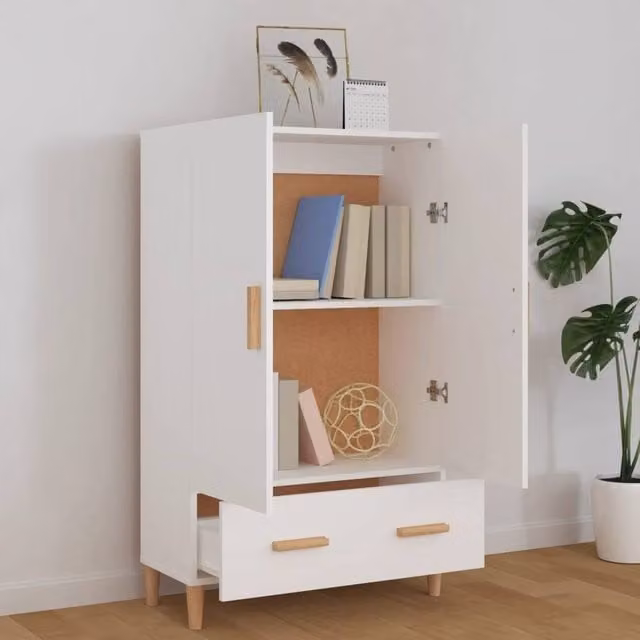 Berkfield Home White Highboard in Engineered Wood W/D/H: 70 x 31 x 115 cm