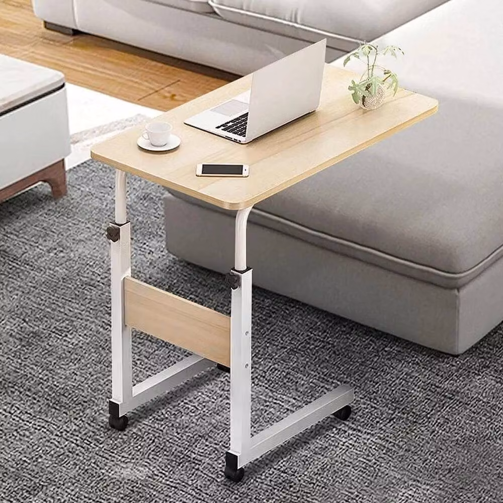 NESTLUNE Height Adjustable Foldable Mobile Over Bed Table in Beige, W/D: 100 x 100 cm – 3