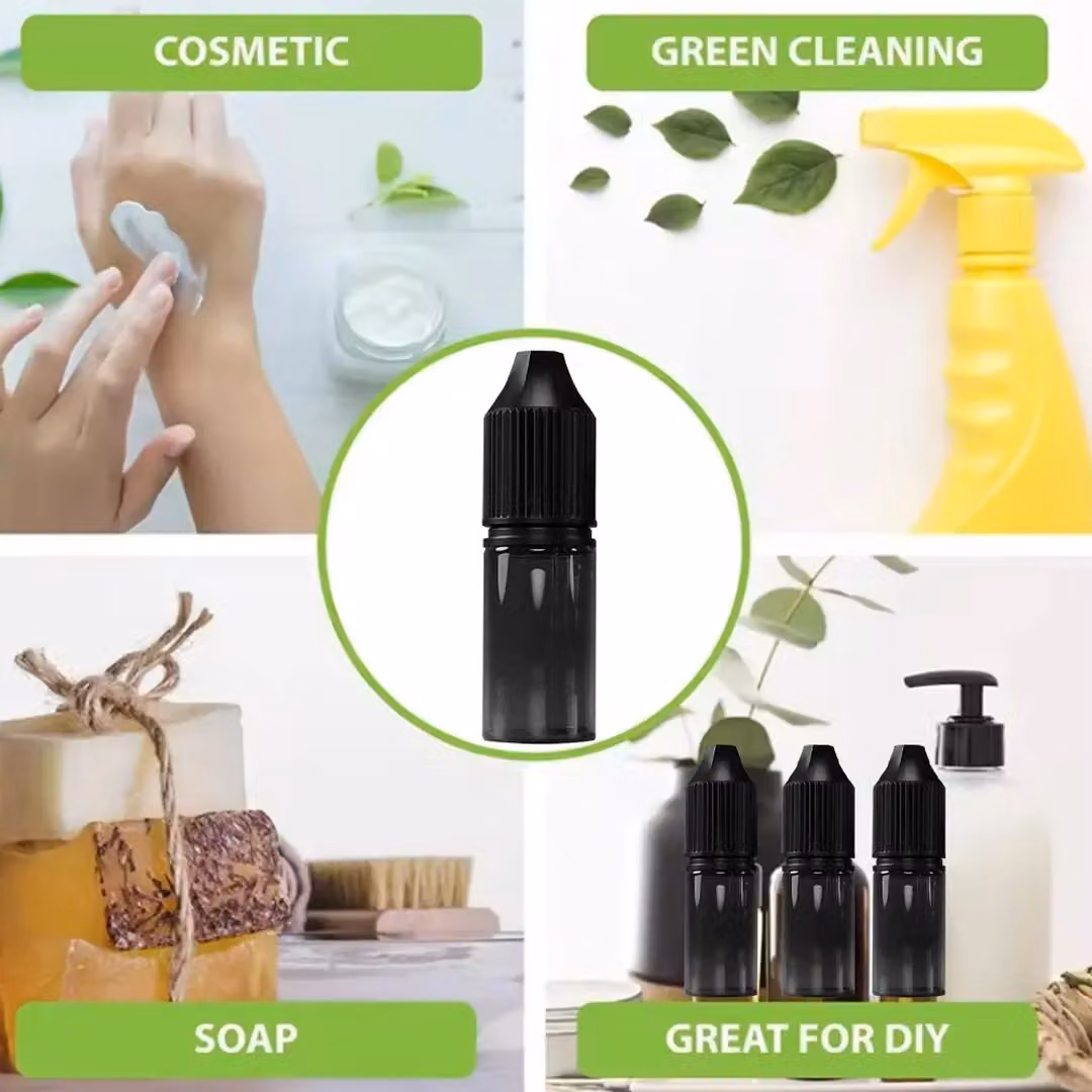 SPETLEK Empty Black Plastic Bottles for Essential Oils and Liquids, 10ml – 5