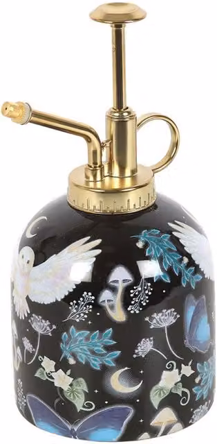 Something Different Night Flight Owl Ceramic Plant Mister in Blue, Gold, Yellow and Black