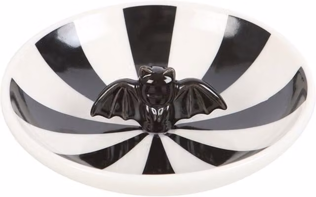 KDMK Batty Stripes Ceramic Trinket Dish Tray in Black and White