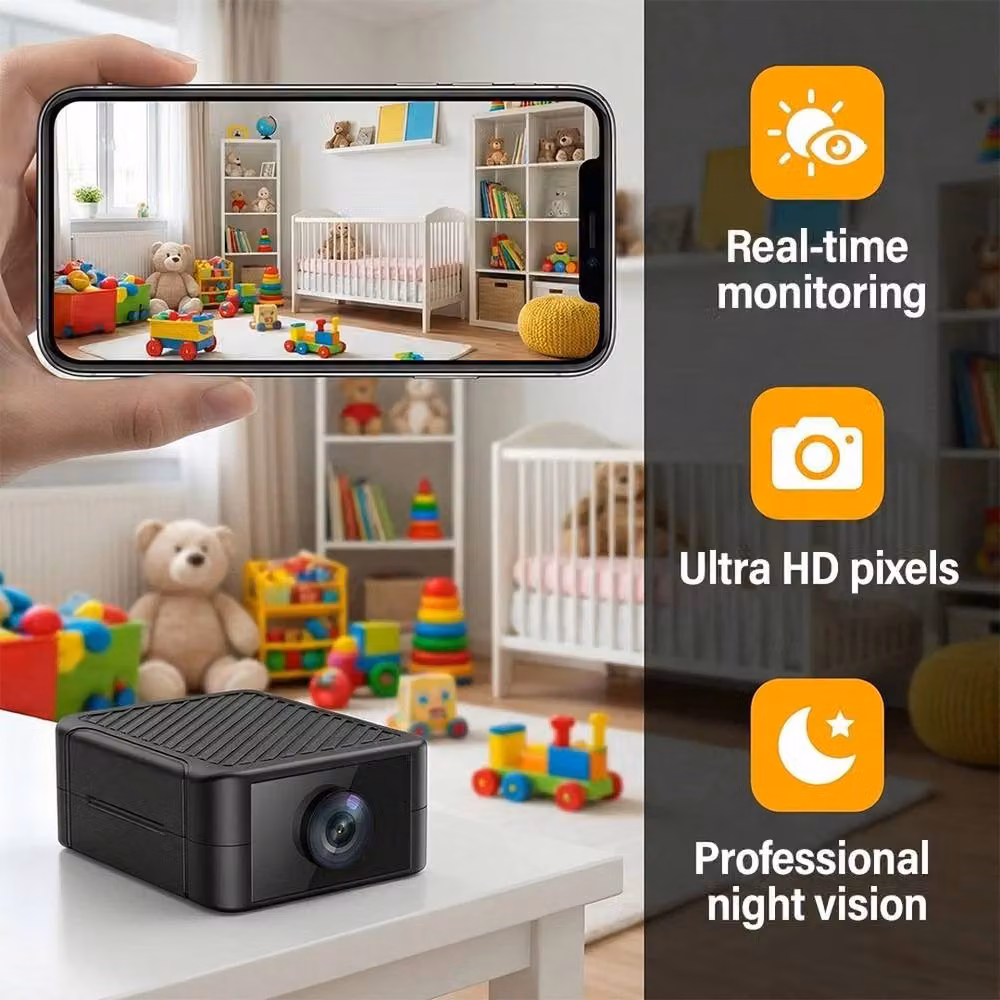 NESTLUNE 2.4GHz Mini Wi-Fi Security Camera with Infrared Night Vision in Black – 3