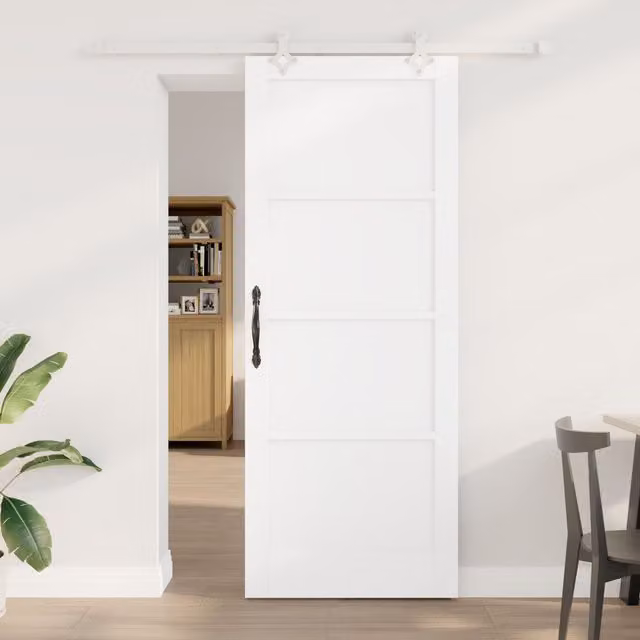 Berkfield Home Modern White Lacquered Solid Pine Sliding Door with Hardware Set W: 83 cm, H: 211 cm