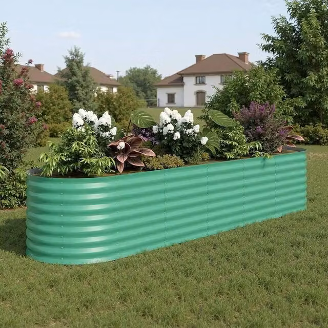VOGREX Green Galvanised Steel Raised Garden Bed Planter Box