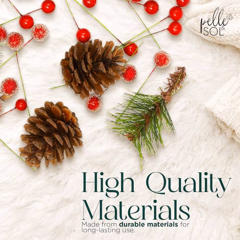 Pelle & Sol 130 Piece Christmas Crafts Realistic Pine Cones and Berry Accessory Set in Green, Red and Multicolour – 5