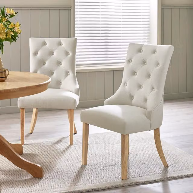 FurnitureboxUK Belgravia Beige Fabric Dining Chairs Set of 2 with Oak Effect Legs – 1