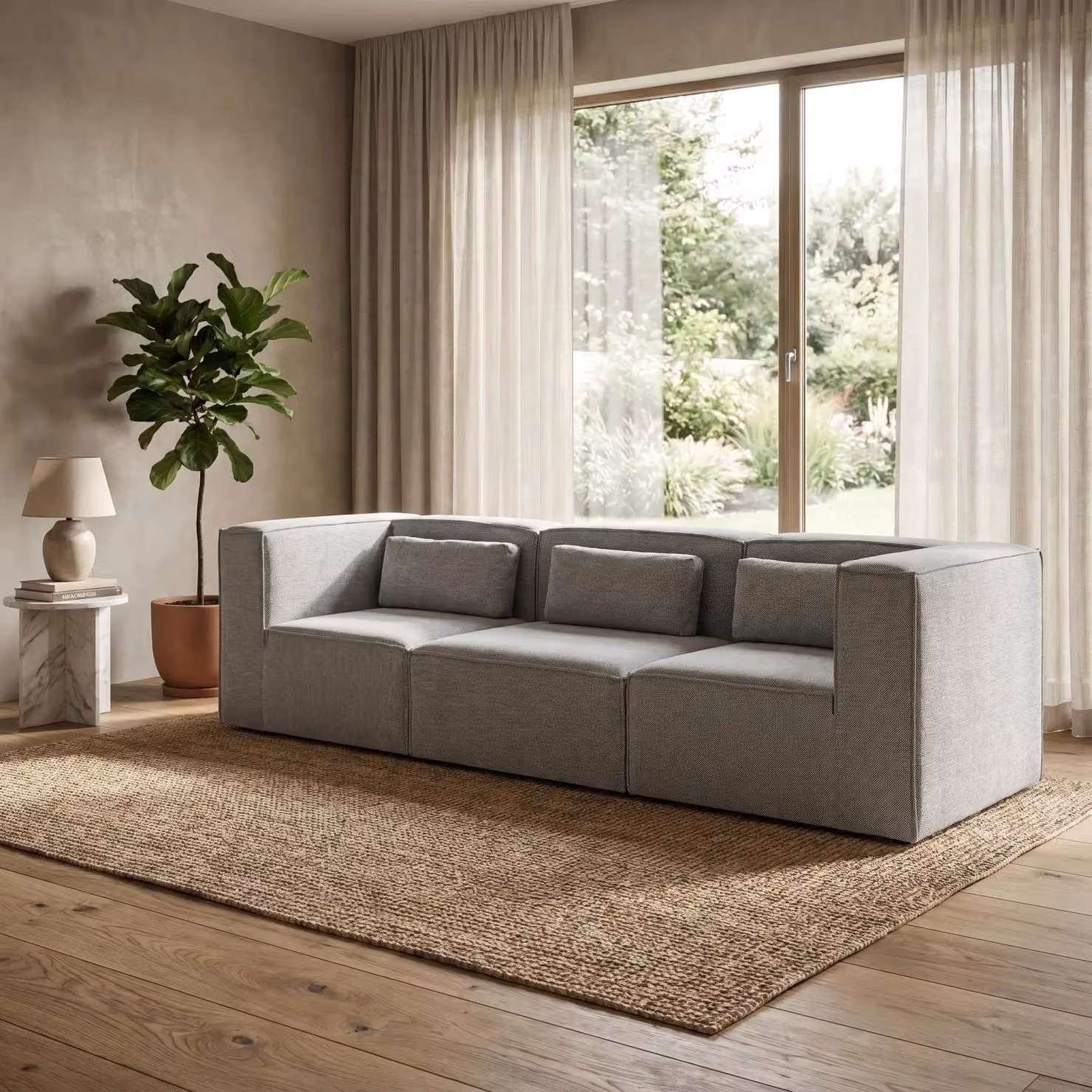 Abakus Direct Doris 4 Seater Reversible Fabric Sofa in Grey with Sleeping Function and Scatter Cushions – 3
