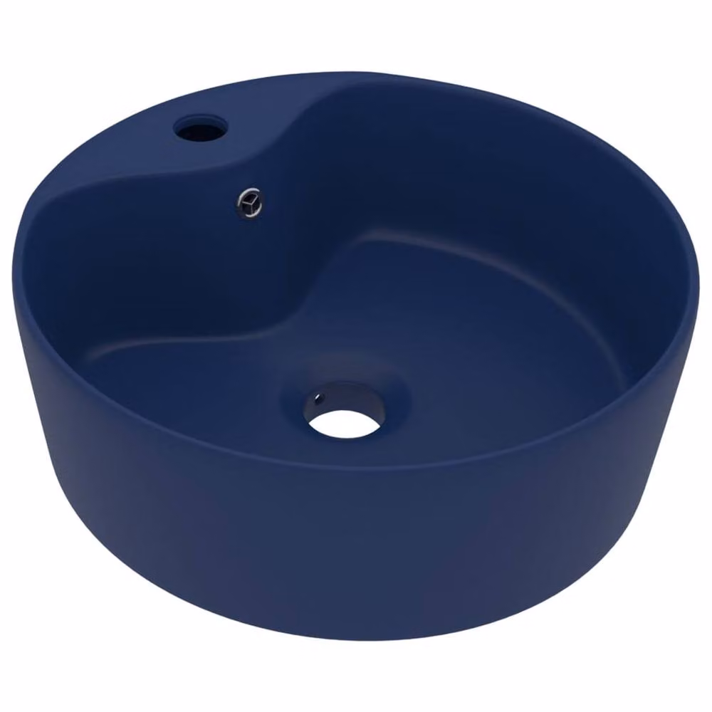 Berkfield Home Luxury Ceramic Round Countertop Wash Basin with Overflow, Matt Dark Blue, W/D/H: 36 x 36 x 13 cm – 2