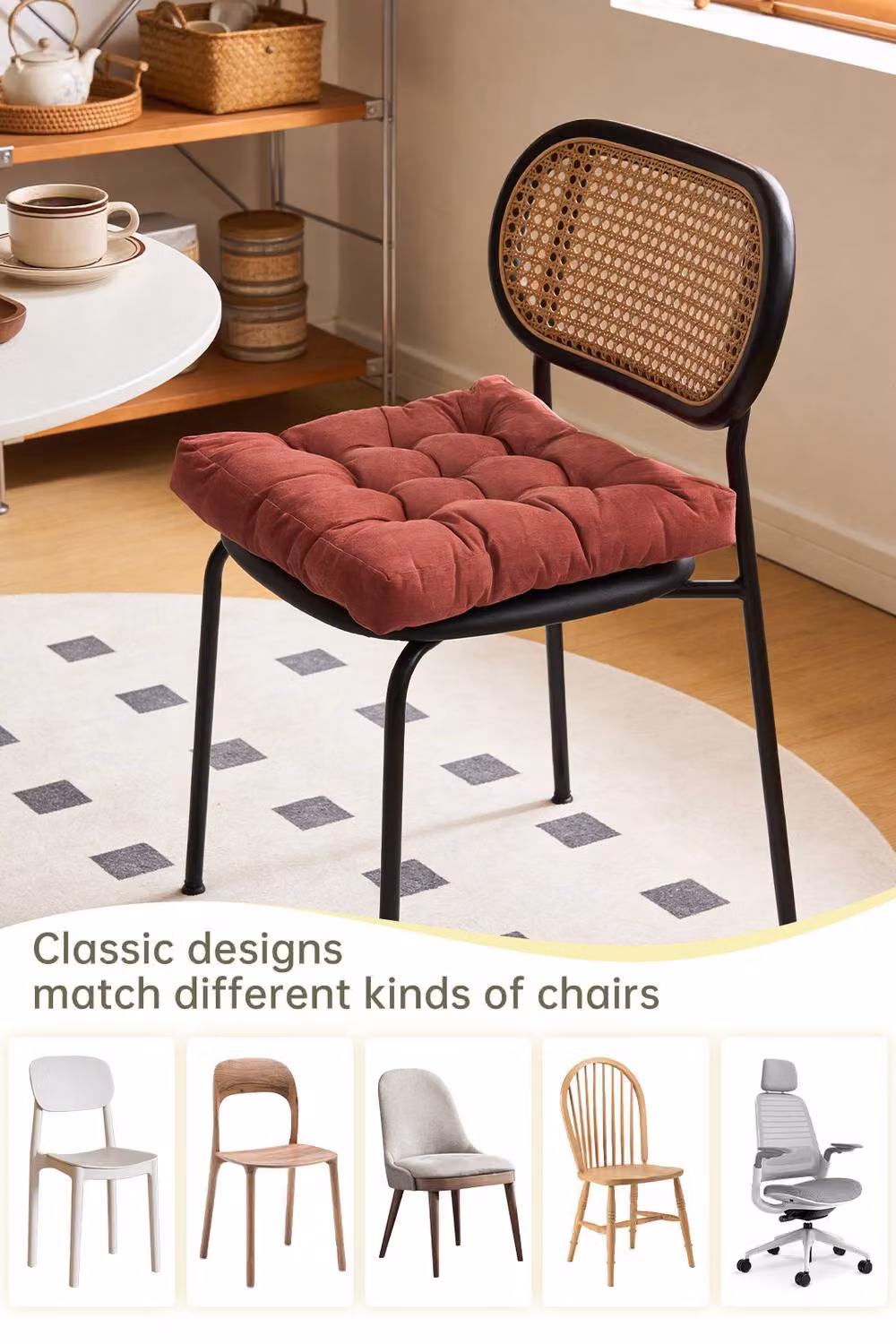 Living and Home Red Padded Corduroy Square Chair Cushion, W/D/H: 55 x 55 x 55 cm – 5
