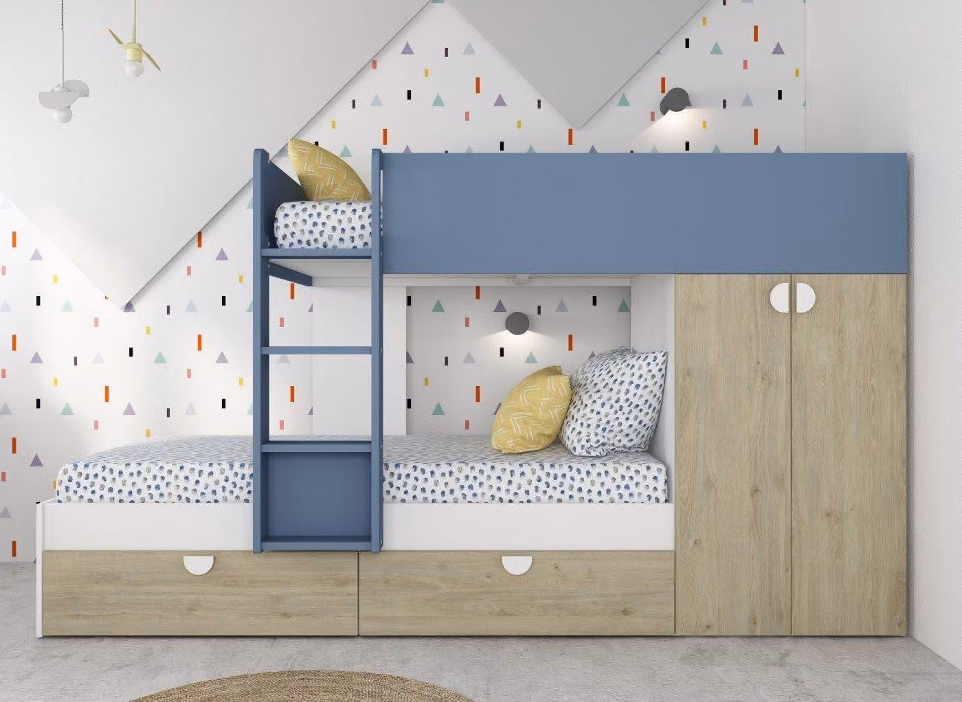 Dreams Wren blue bunk bed with storage drawers for children
