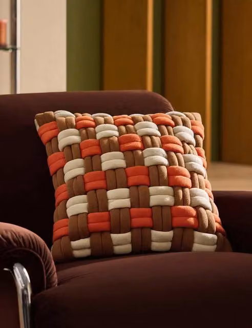 MADE Morven Square Pure Cotton Cushion in Camel and Multicolour