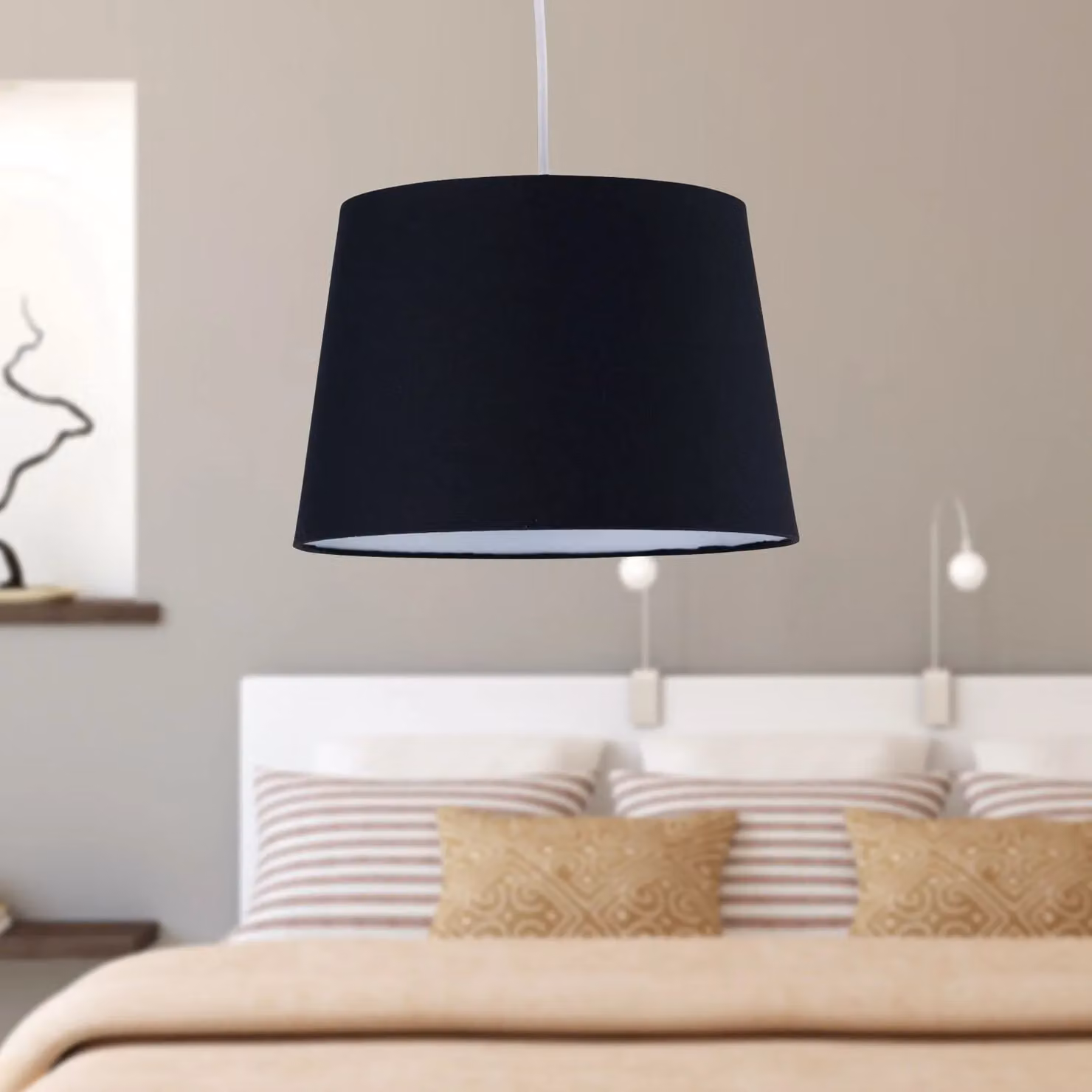 First Choice Lighting Black Cotton Tapered Cylinder Pendant Lamp Shade, Diameter: 28 cm – 5