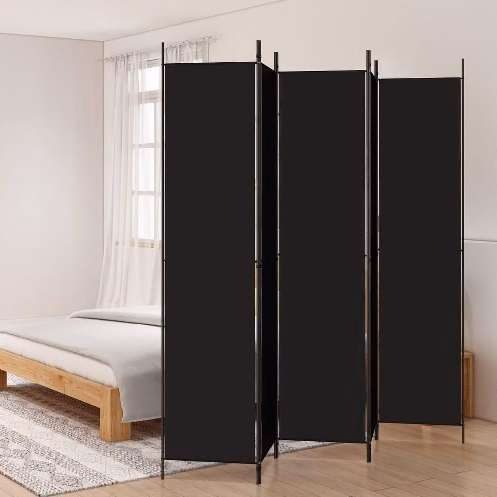 Berkfield Home 5-Panel Fabric Room Divider in Black, W: 250 cm, H: 220 cm – 2
