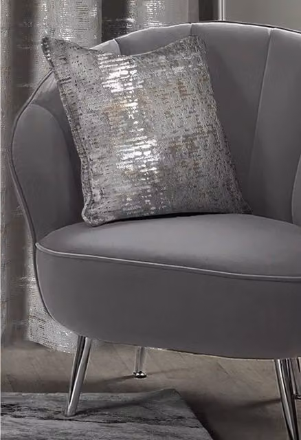 Warwick Silver Grey Metallic Distressed Velvet Square Cushion