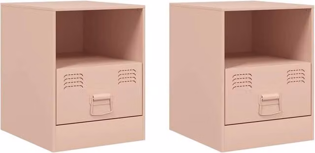 Berkfield Home Set of 2 Modern Pink Metal Bedside Cabinets, W/D/H: 34.5 x 39 x 44 cm – 1
